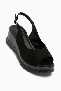 Gerty Schwarze Wildleder Wedge Damen Sandale