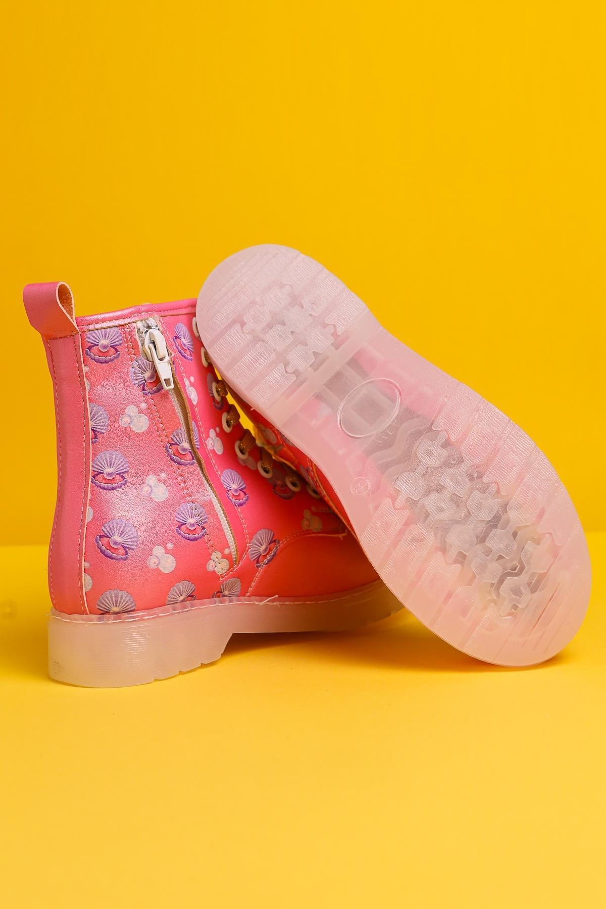 Freda – Rosé Stiefelette mit Meerestier-Print, Schnürung, Light-Up (Kinder)