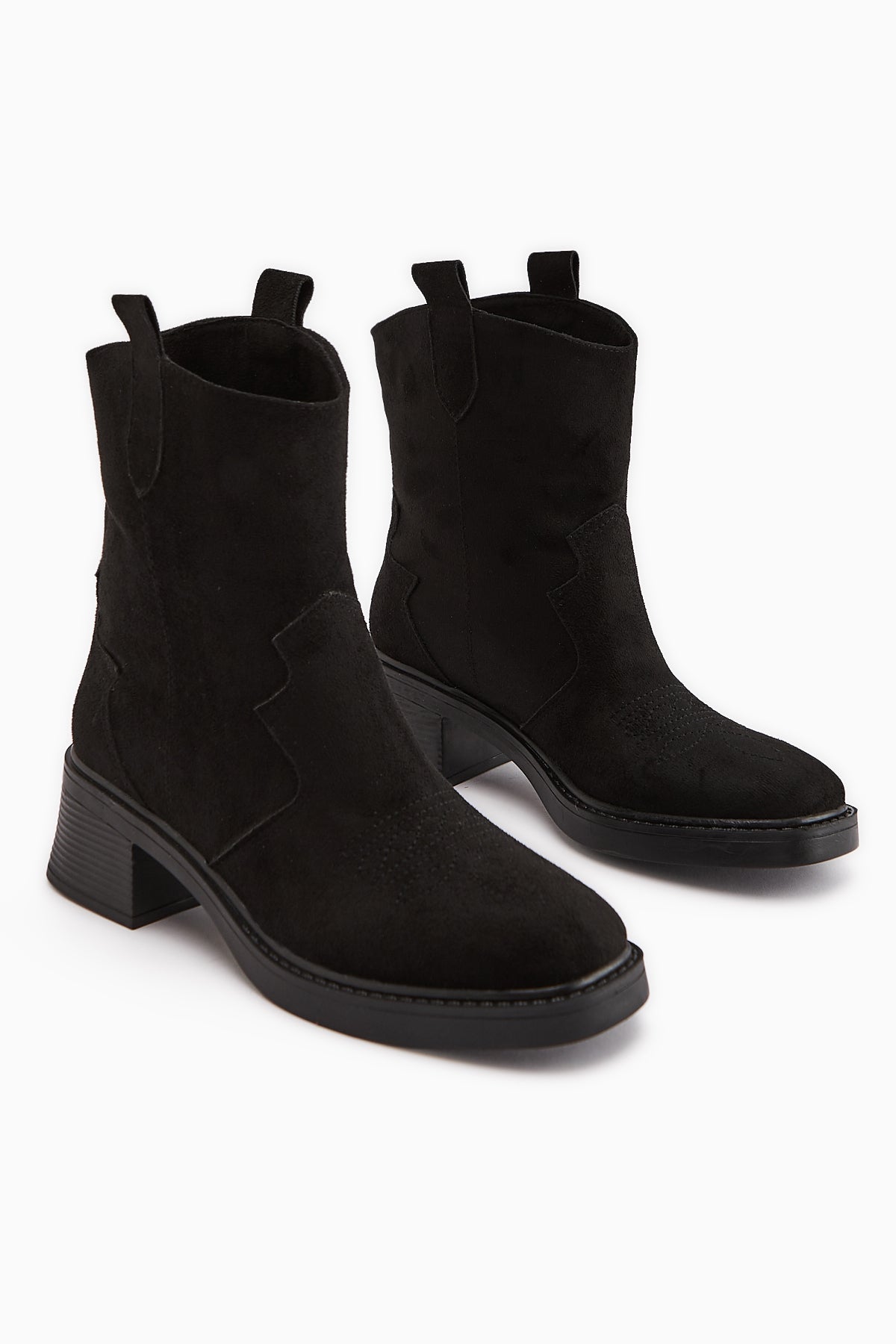 Mindra – Schwarz Velours Stiefelette mit Stickerei (Damen)