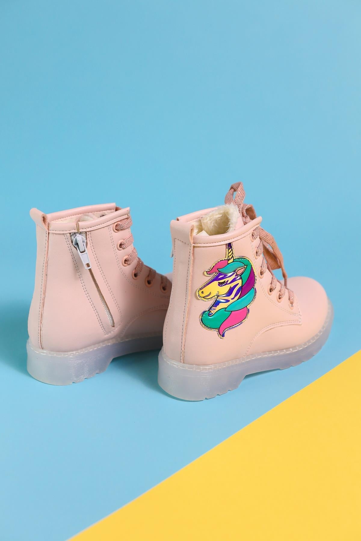 Jolene Pulverrosa Einhorn-Patch Leuchtende Schnür-Kinderstiefel