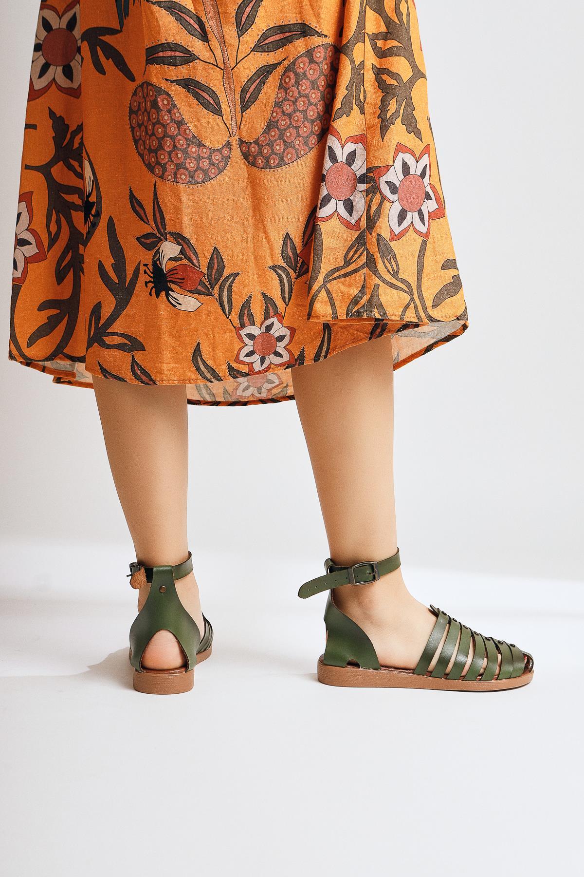Genuine Leather Helen Khaki Toe Covering Bodrum Sandals