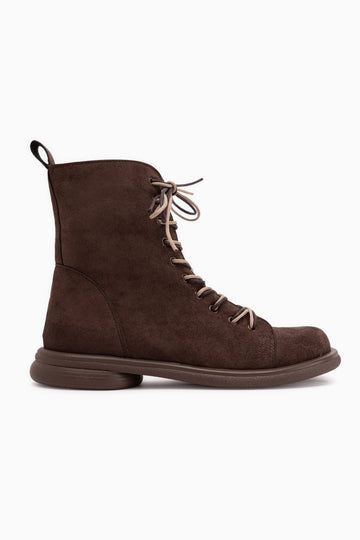 Florine Braun Wildleder Doppel Schnürung Damen Stiefel