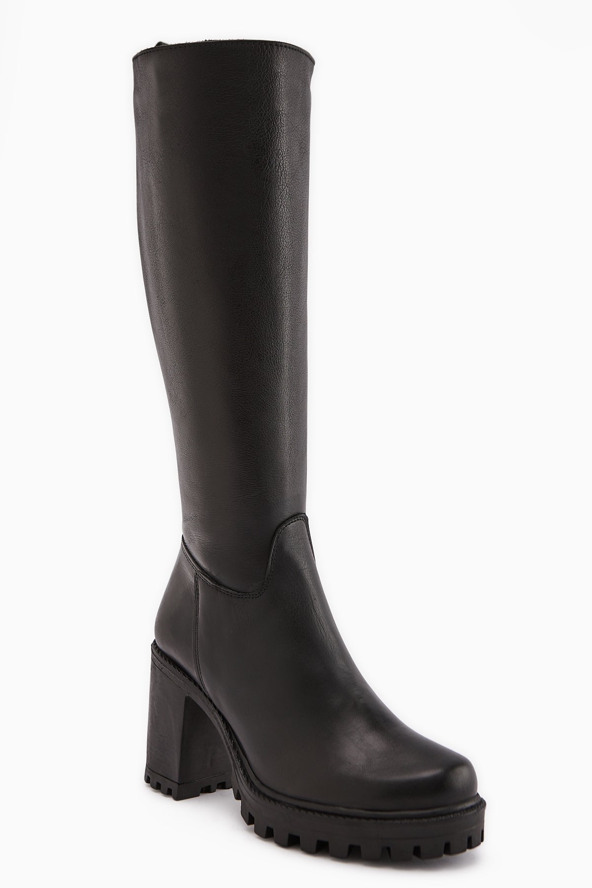 Ella Genuine Leather Black Platform Heel Women's Boot