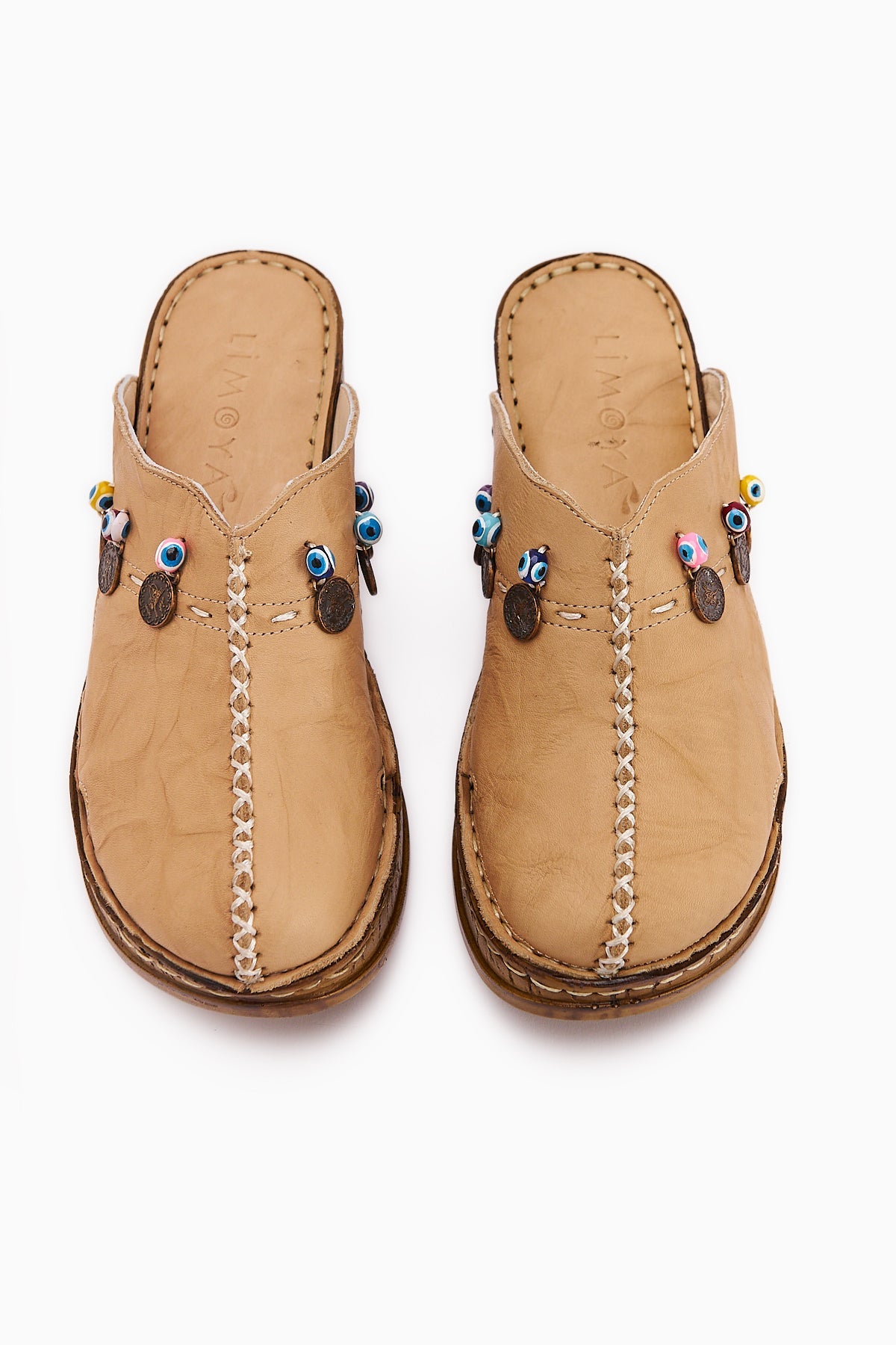 Mabel Genuine Leather Antique Mink with Evil Eye Detail Comfort Clog Slipper