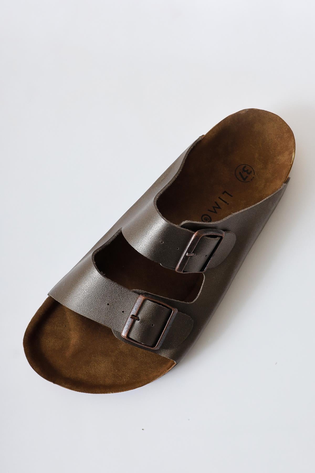 Genuine Leather Beti Platinum Double-Strap Slippers