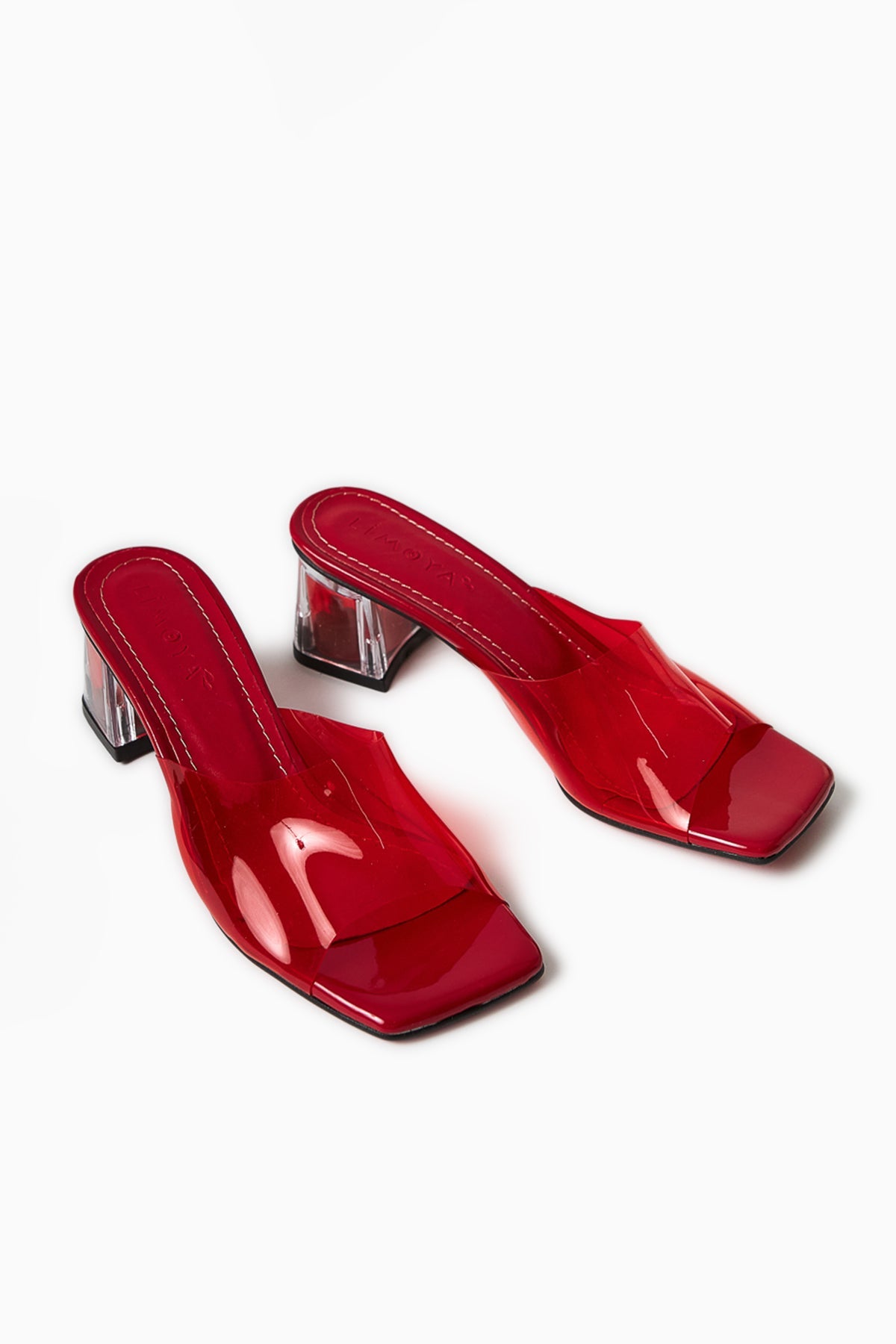 Persa – Rot Slide mit Transparent-Riemen und Transparent-Absatz (Damen)