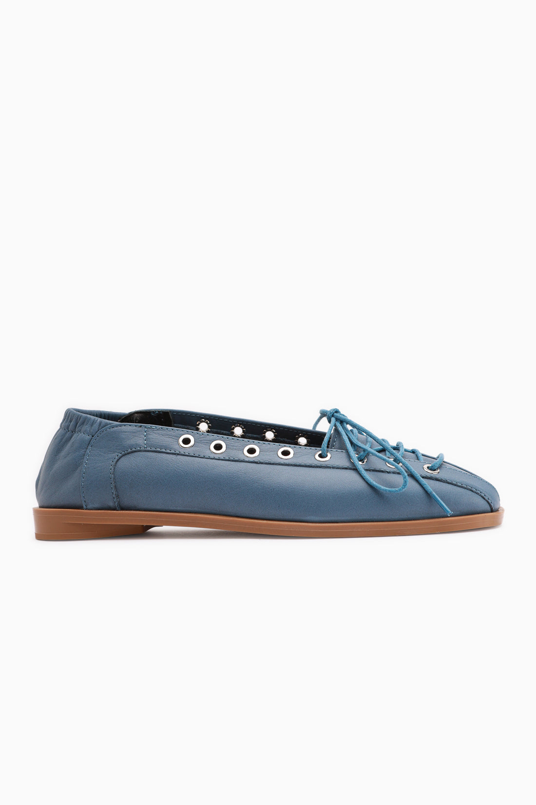 Romy Genuine Leather Blue Lace-Up Women’s Ballet Flats