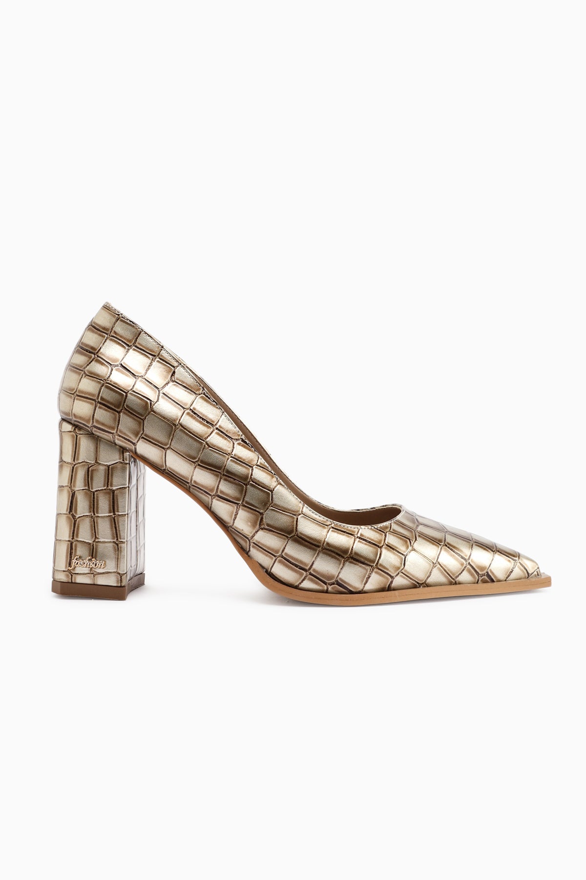 Lucy Cream Croco Thick Heeled Women's Stiletto