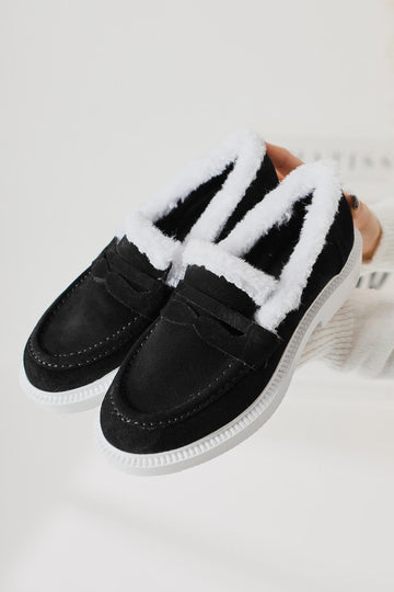 Tommie – Schwarz Velours [Echtleder] Schuh mit veganem Fellfutter (Damen)