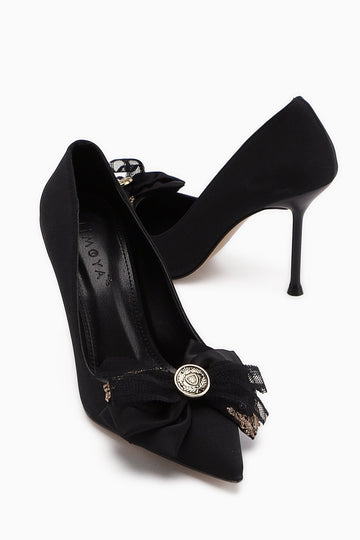 Tina – Black Satin Buckle-Detail Stiletto Heeled Shoe (Women)