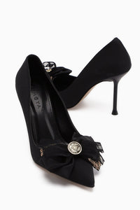 Tina – Black Satin Buckle-Detail Stiletto Heeled Shoe (Women)