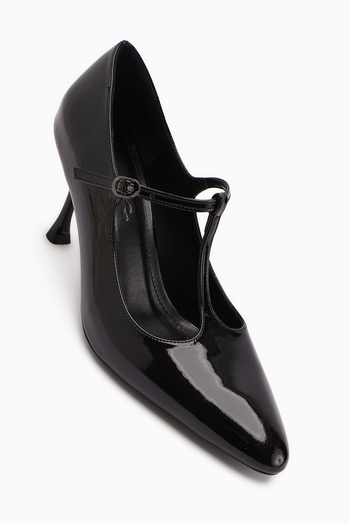 Sania Black Patent Leather Belted High-Heeled Women's Shoe