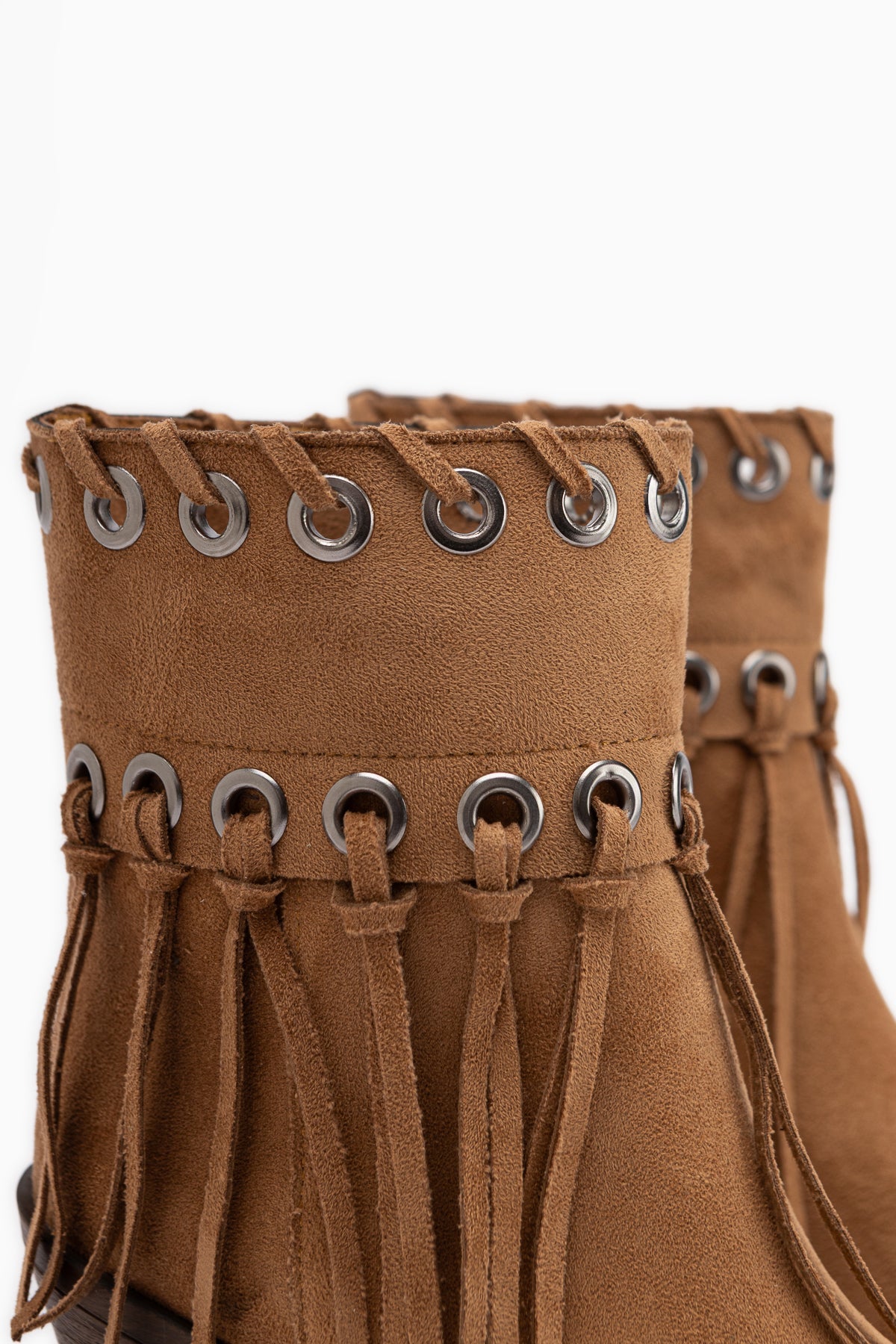 Nessa Tan Wildleder Fransen Chunky Absatz Damen Cowboy Stiefel