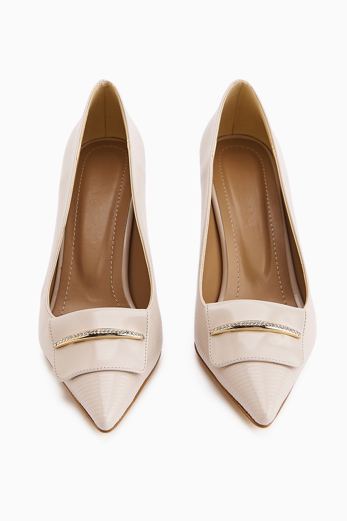 Saja Women's Beige Buckled High Heel Shoe