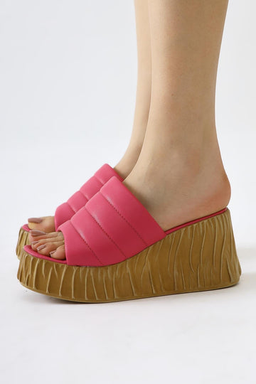 Zoje Fuchsia Geprägte Knitter Plattform Pantoffeln