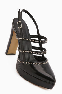 Milea Schwarz Nieten Detail Damen Plattform Absatzschuhe