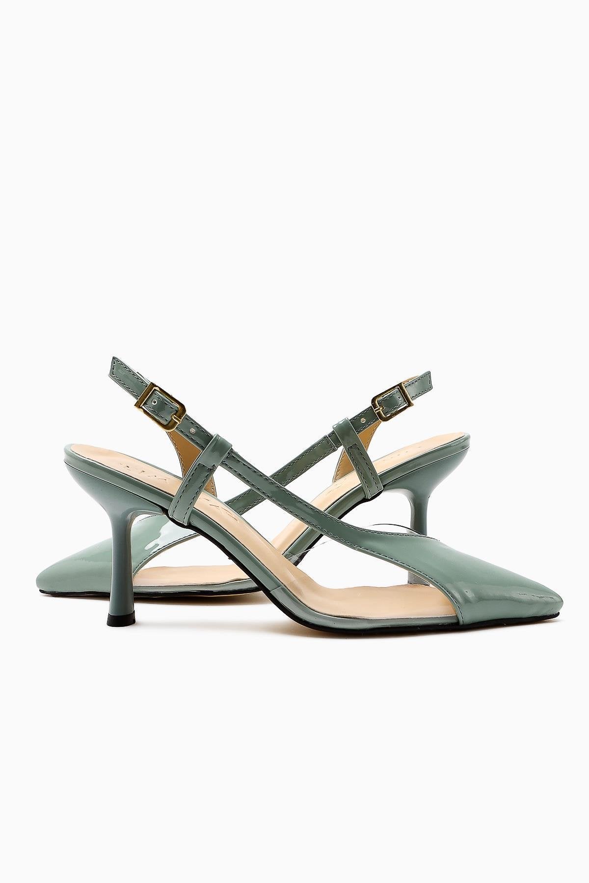 Aliah Mint Lackleder Spitze Pumps mit Transparentem Detail