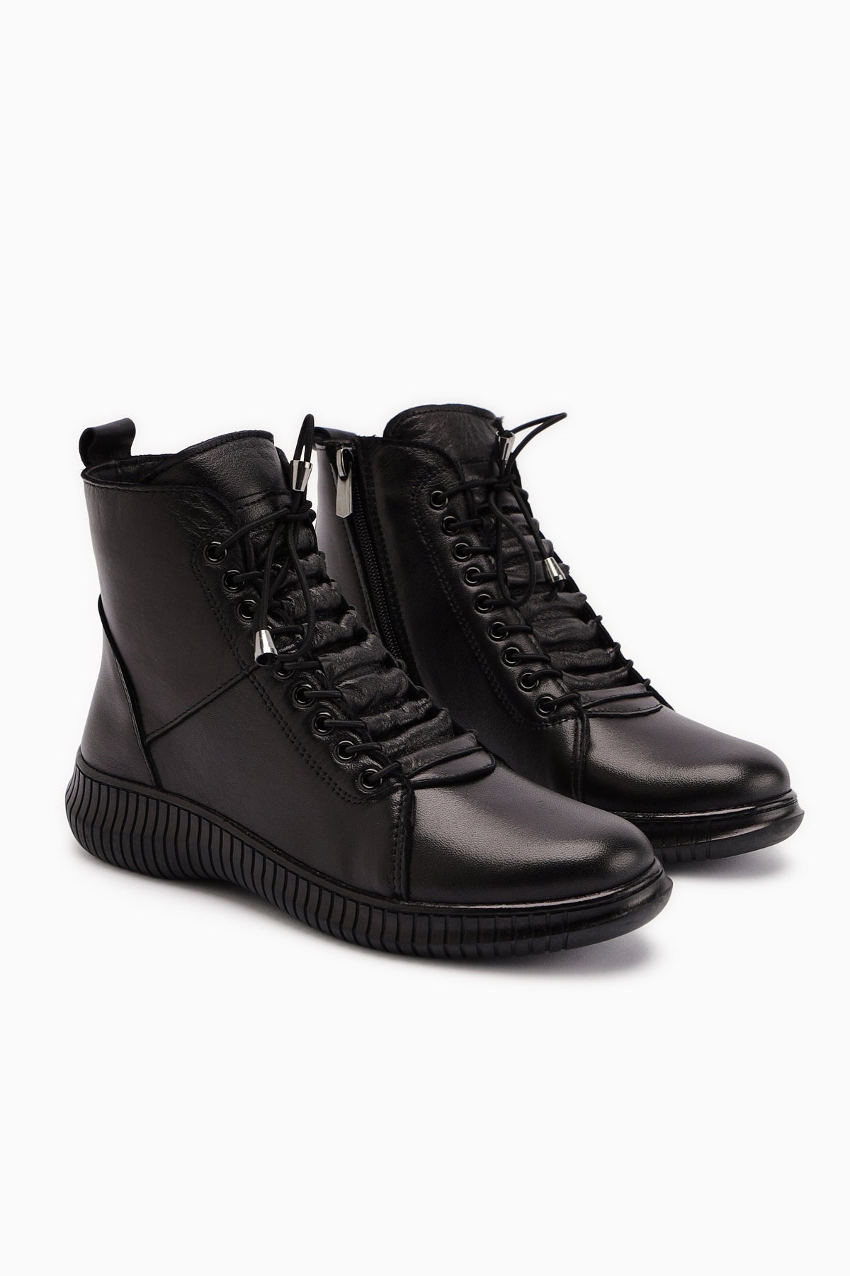 Jina – Schwarz [Echtleder] Stiefelette mit Schnürung (Damen)