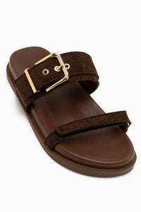Anelia Brown Suede Buckled Women’s Slippers