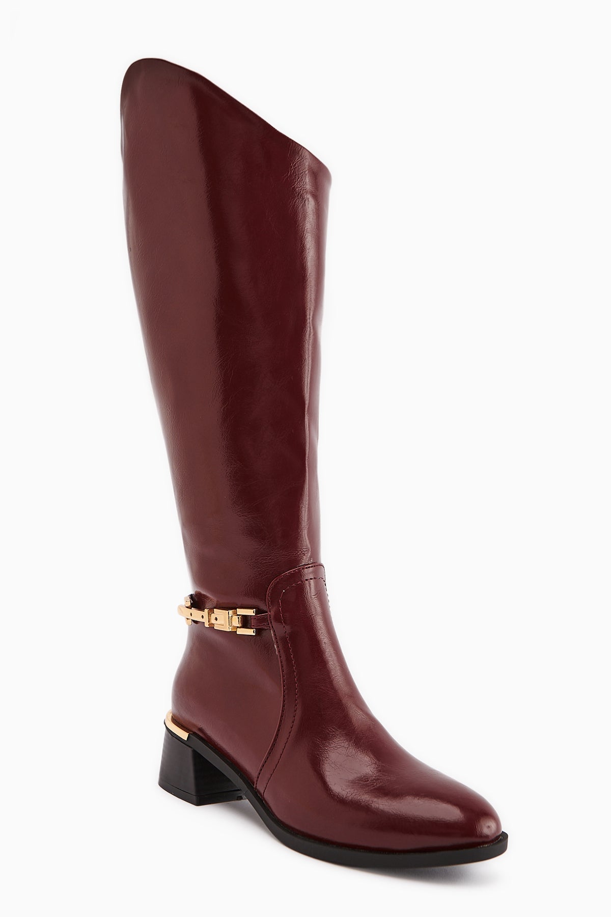 Kamilla Burgundy Buckle Detailed Women's Boot