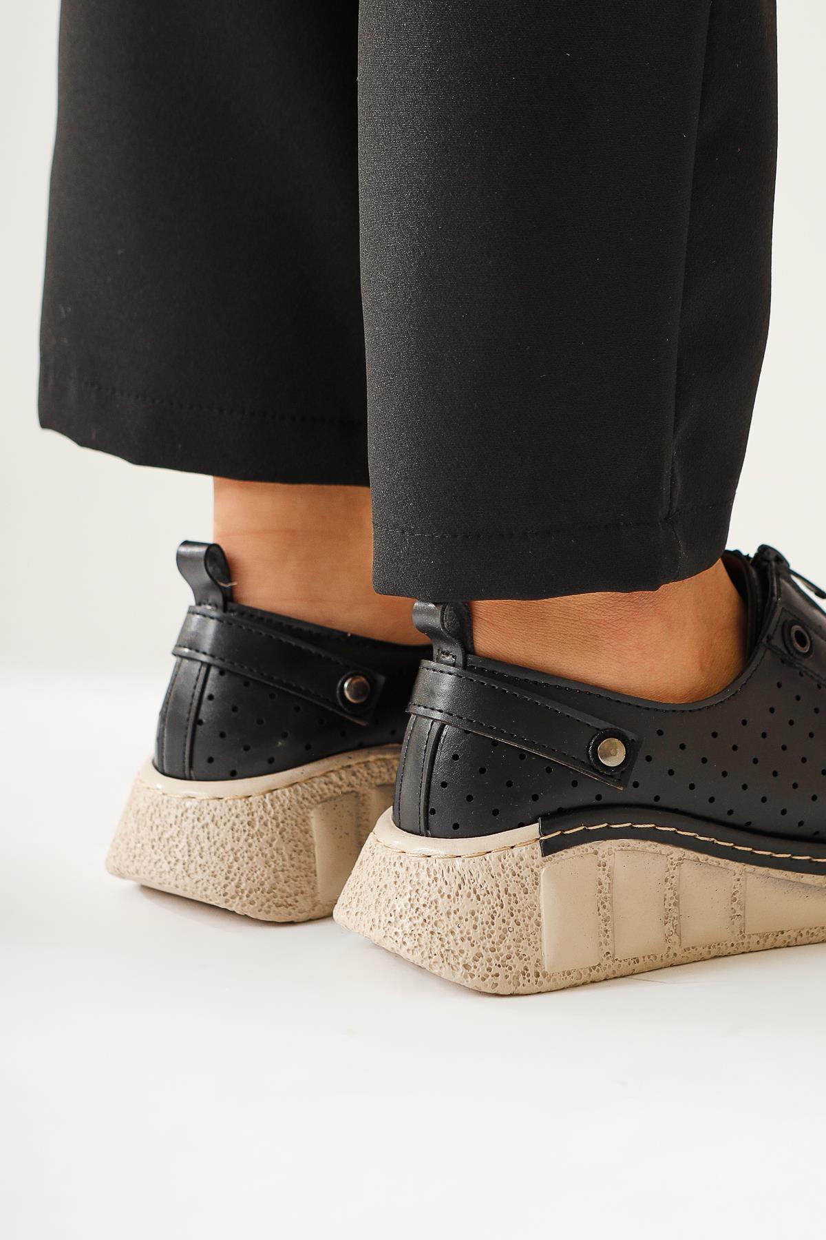 Melonie Schwarzer Laser Cut Reißverschluss Freizeitschuh