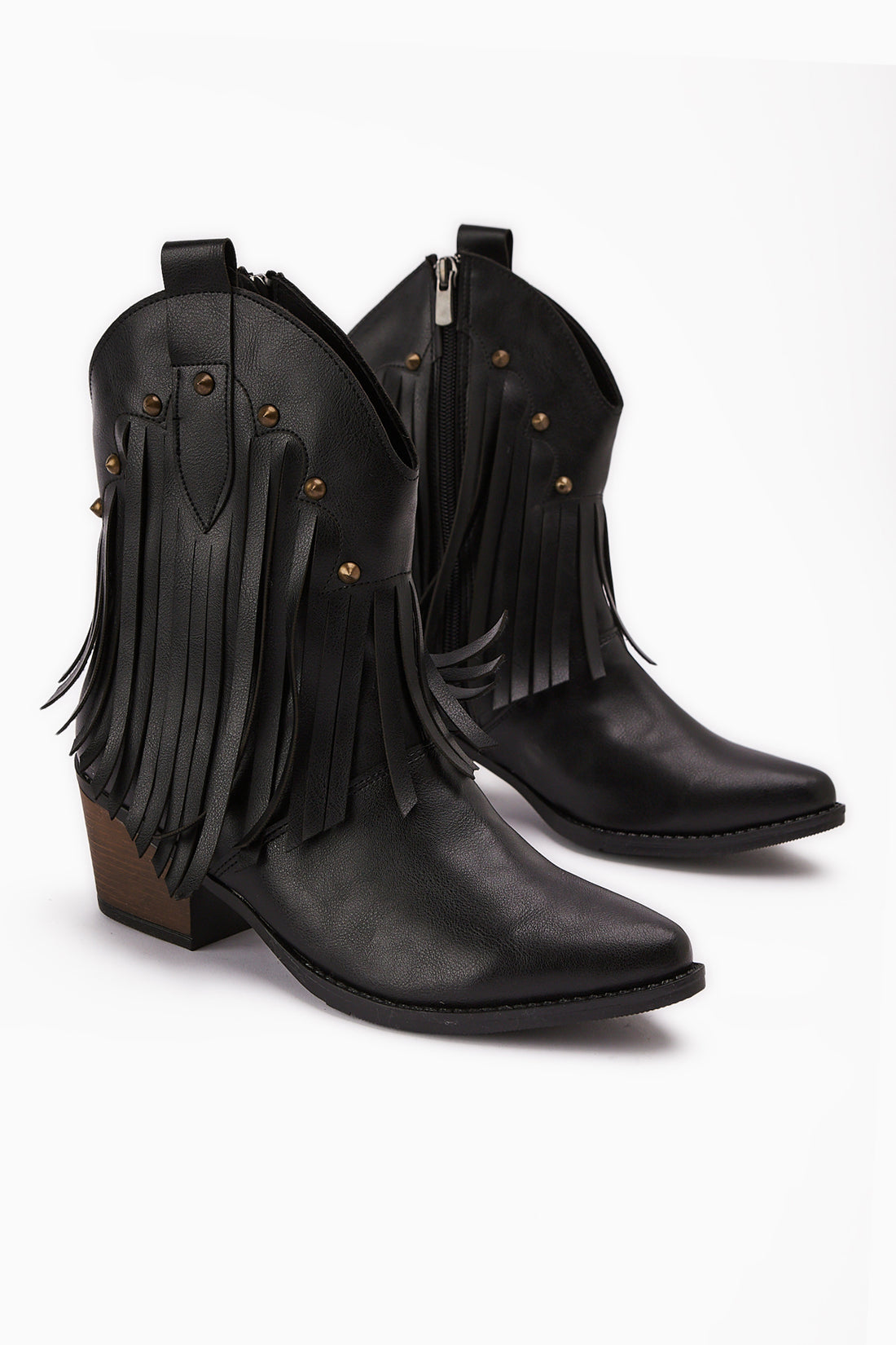 Lillebeth Schwarze Fransen Nieten Damen Western Stiefel