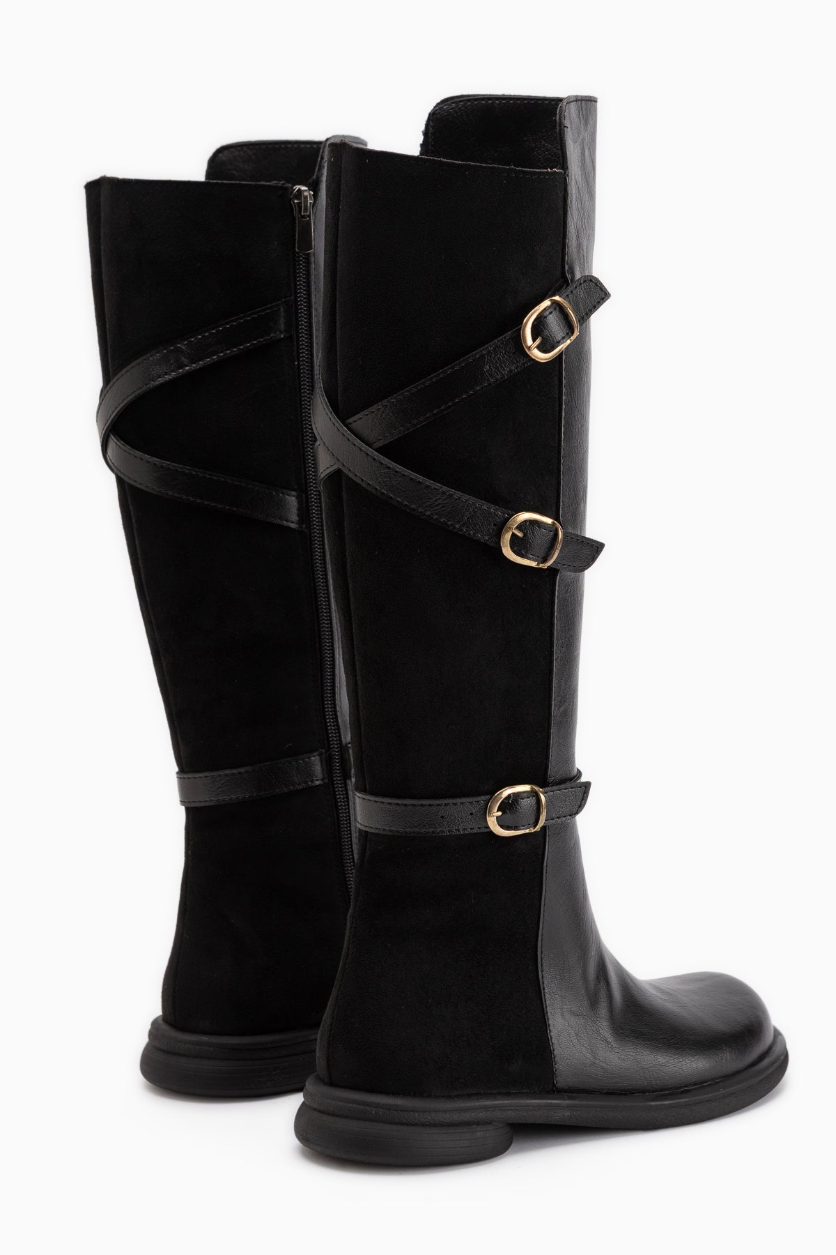 Hilda Schwarze Wildleder Gürtels Damen Stiefel