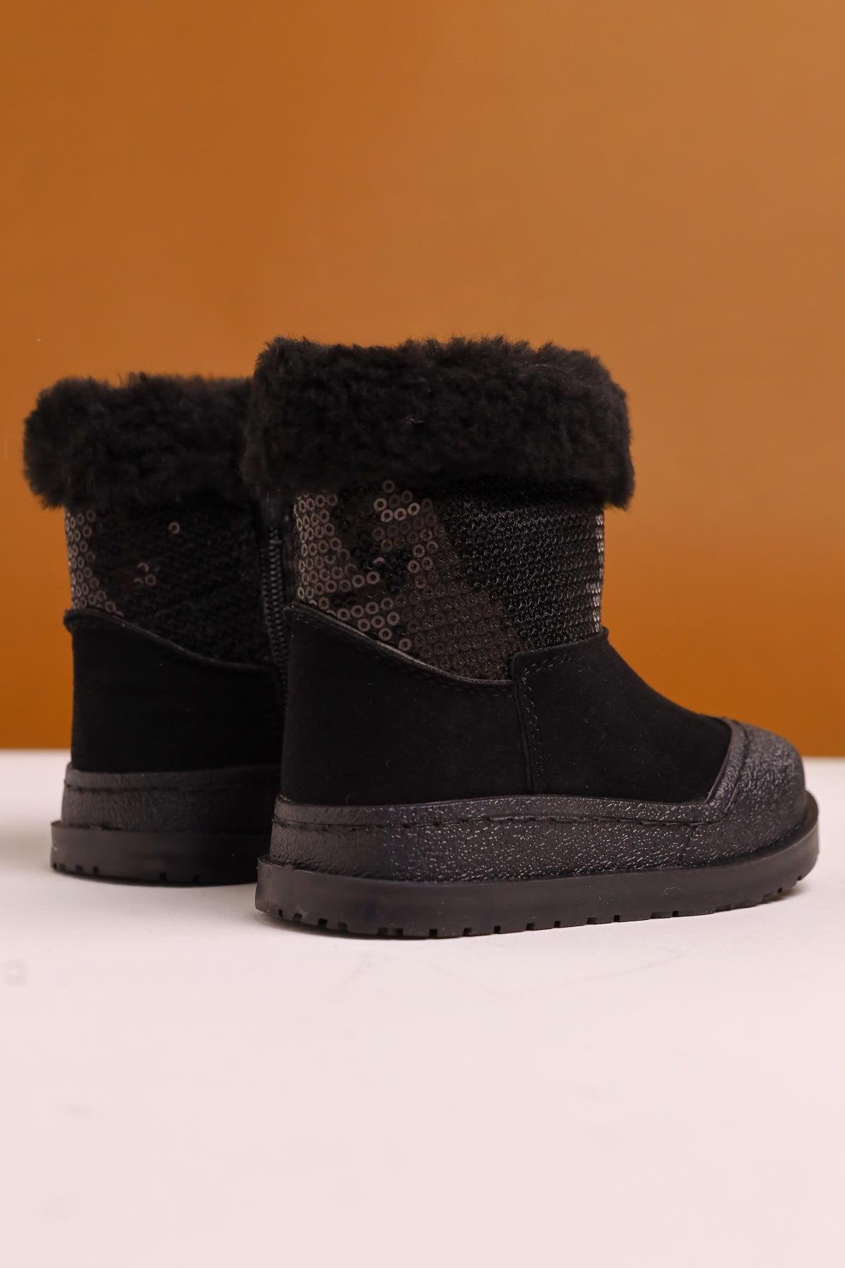 Eleen Schwarze Pailletten Pelzgefütterte Baby Stiefel