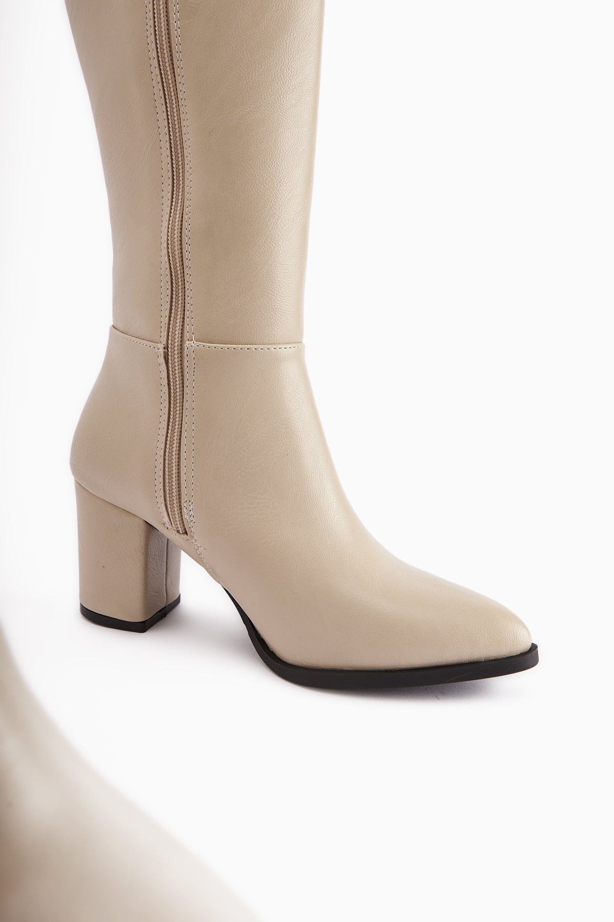 Deniza Beige Heeled Women's Boot