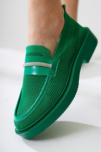 Micka Khaki Knitted Patent Leather Detailed Stone Banded Casual Shoes