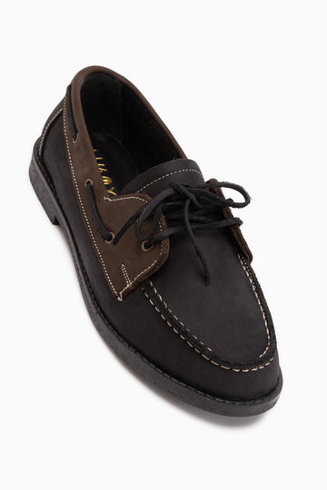 Janica Genuine Leather Black Lace-Up Women’s Moccasin Shoes