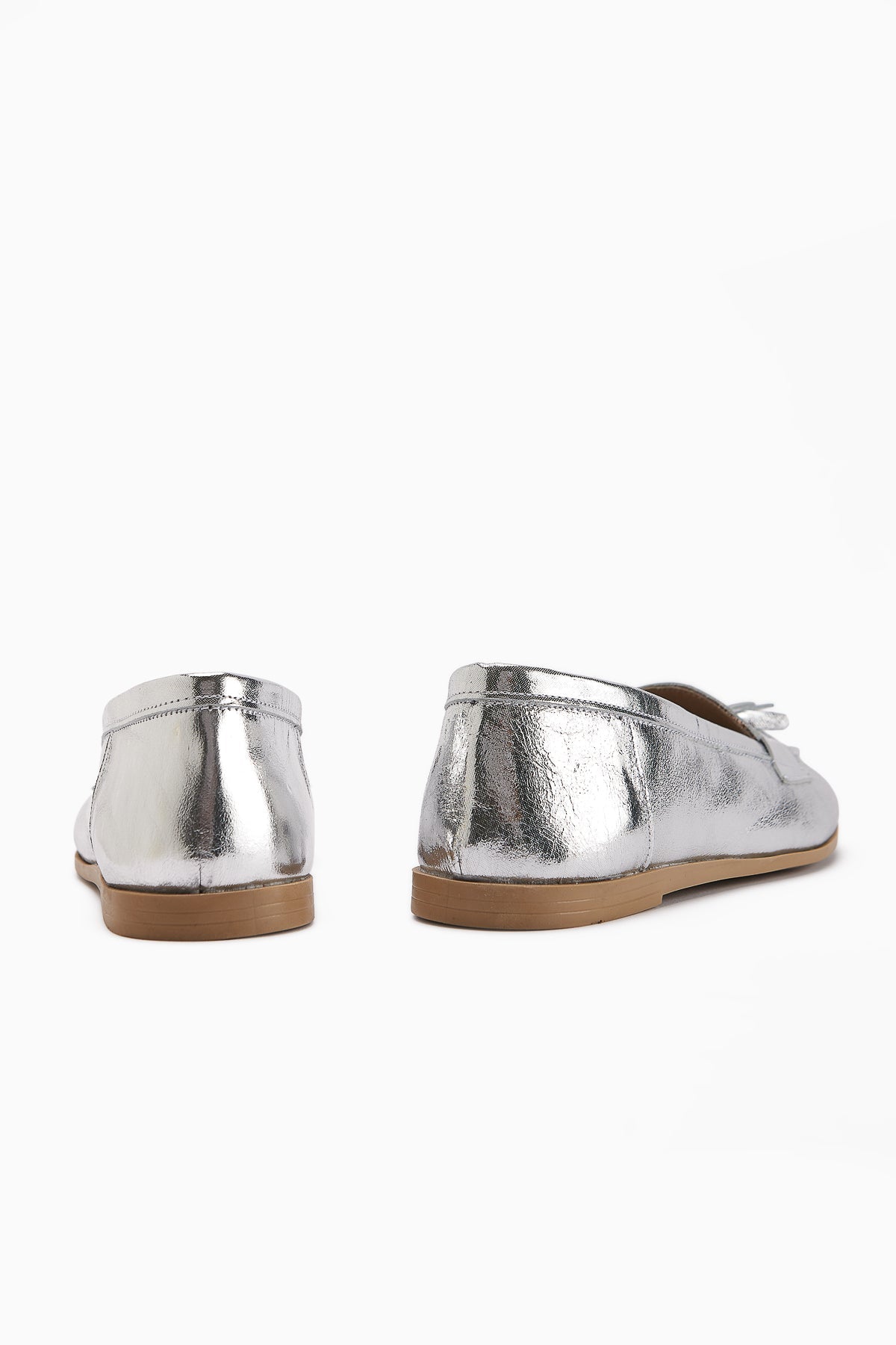 Doris Genuine Leather Metallic Silver Tasseled Women's Loafer