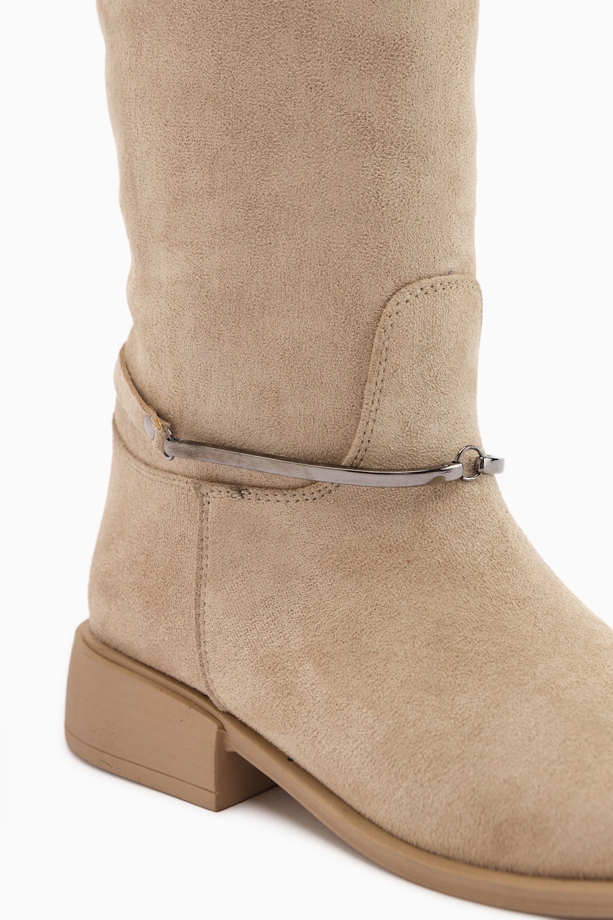 Zeina Nude Suede Buckled Women's Boots