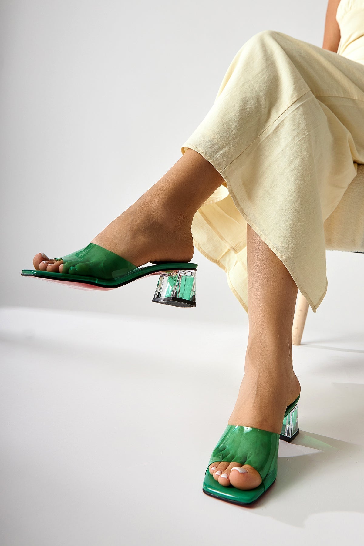 Persa Grün Transparenter Riemen Transparenter Absatz Damen Hausschuhe