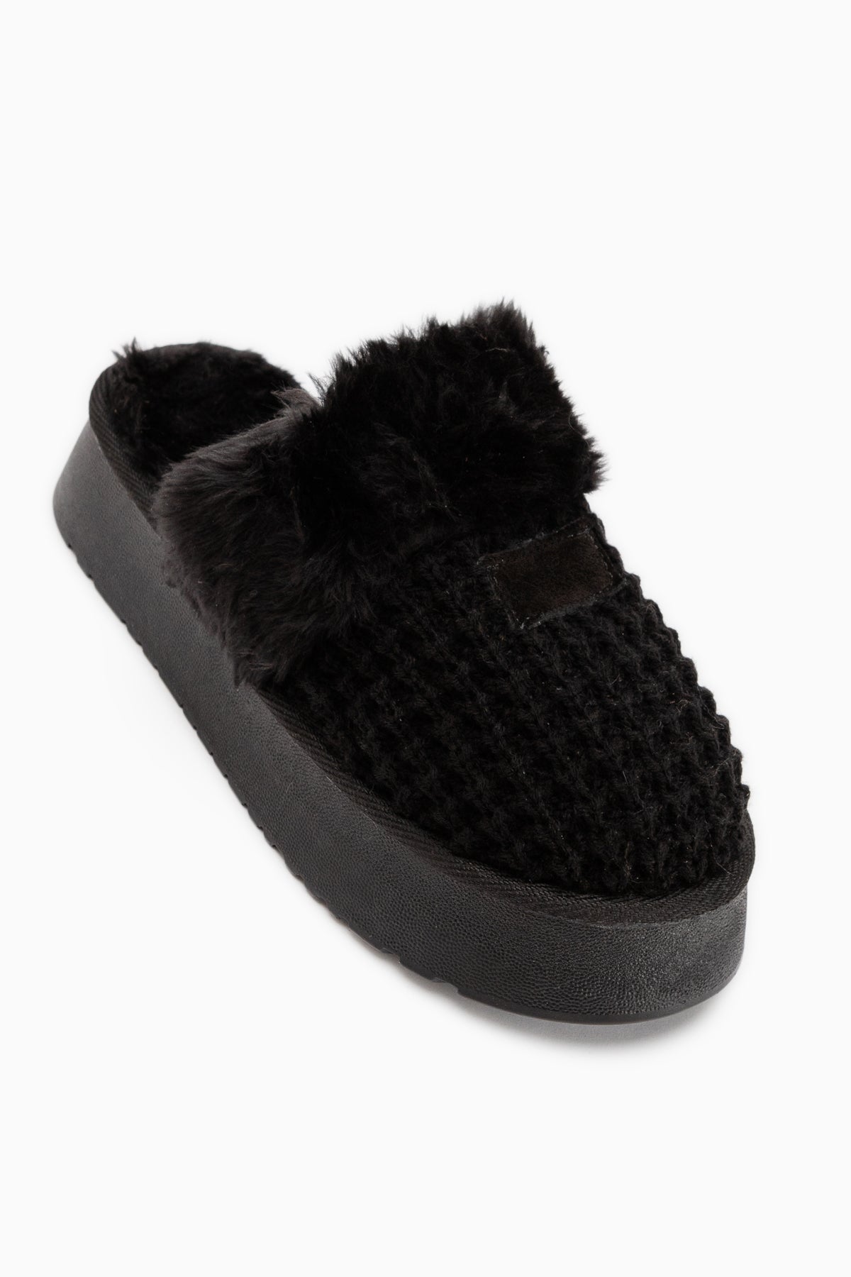Mariza Black Plush Knitted Thick Sole Women’s Slippers
