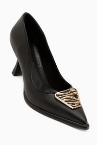 Danya Genuine Leather Black Buckled Women’s Heeled Shoes