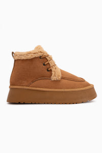 Carrie Tan Wildleder Fell Schnürstiefel mit dicker Sohle Damen Stiefel