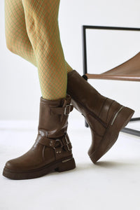 Joann – Brown Buckle-Detail Biker Boot (Women)