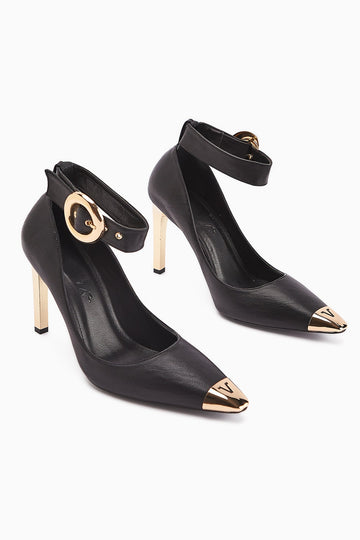 Jennica Black Ankle Strap Women's High Heel Shoe