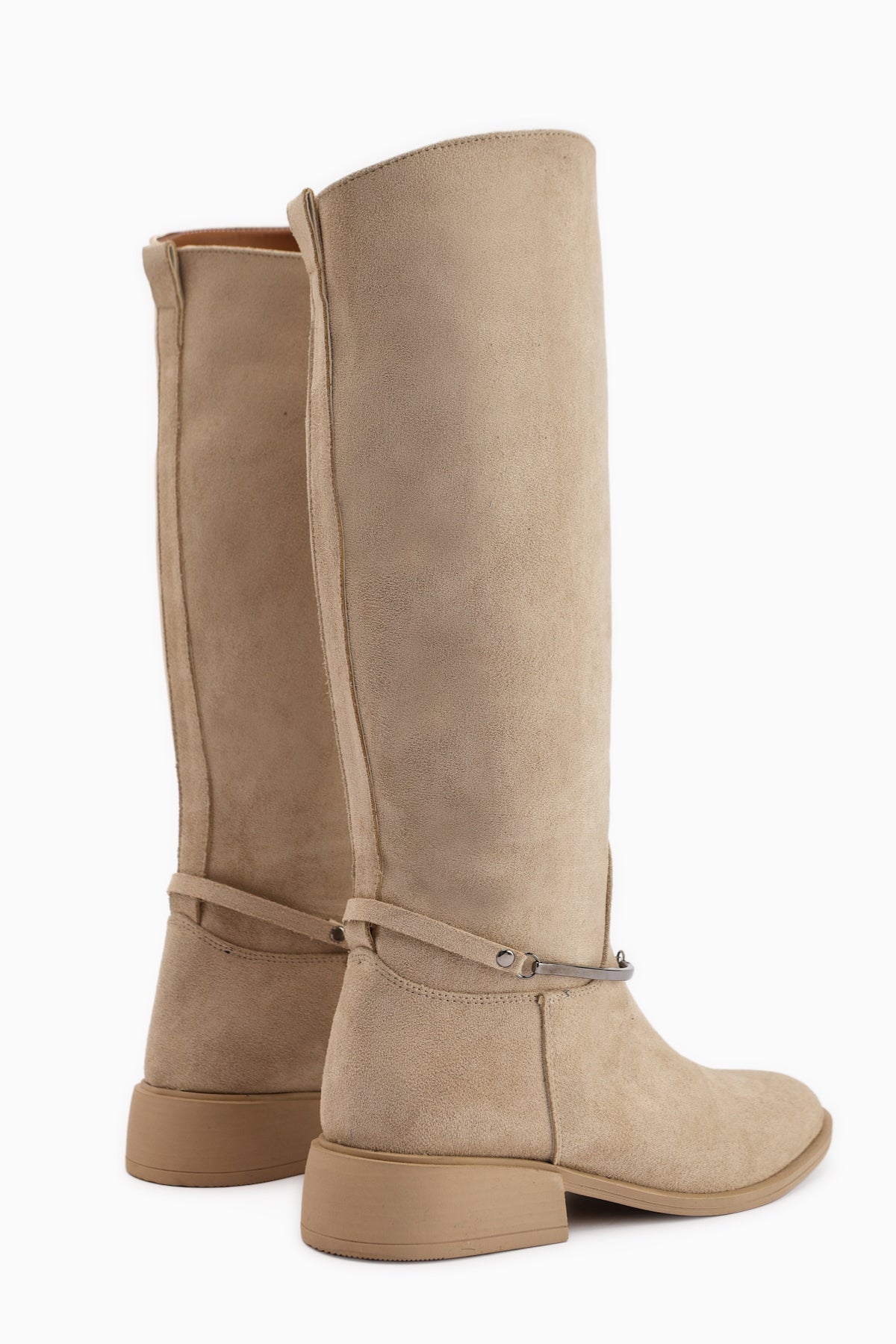 Zeina Nude Suede Buckled Women's Boots