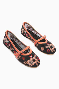 Jolin Orange Embroidered Buckled Women's Ballerinas