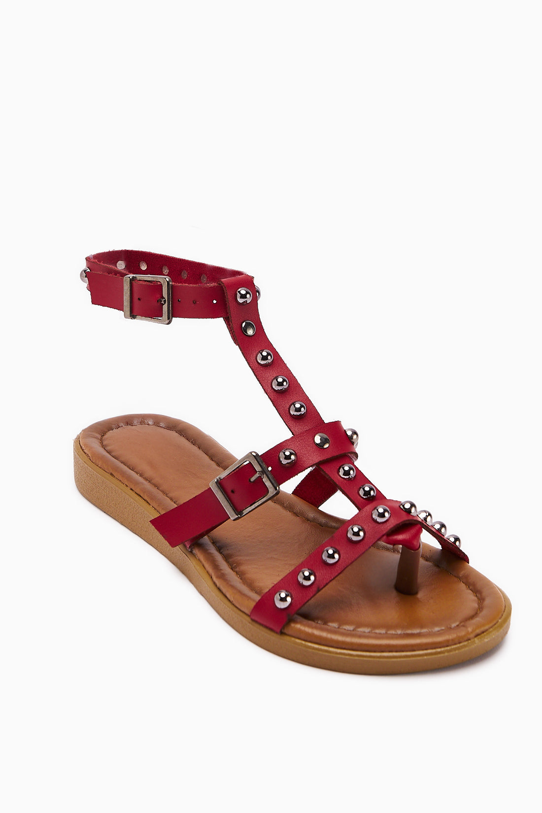 Echtes Leder Hivin Rot Metallperlen Detail Damen Sandale