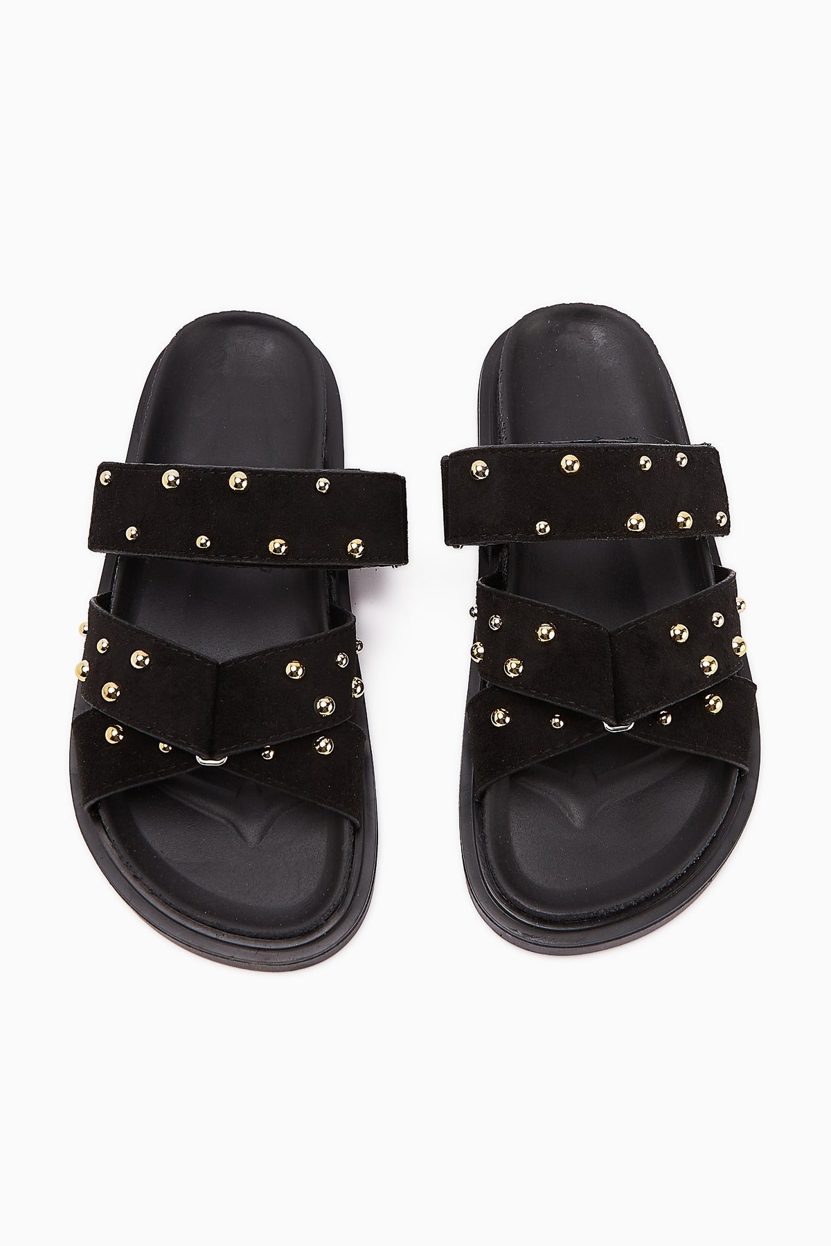Mino Black Cross-Strap Studded Women's Slippers