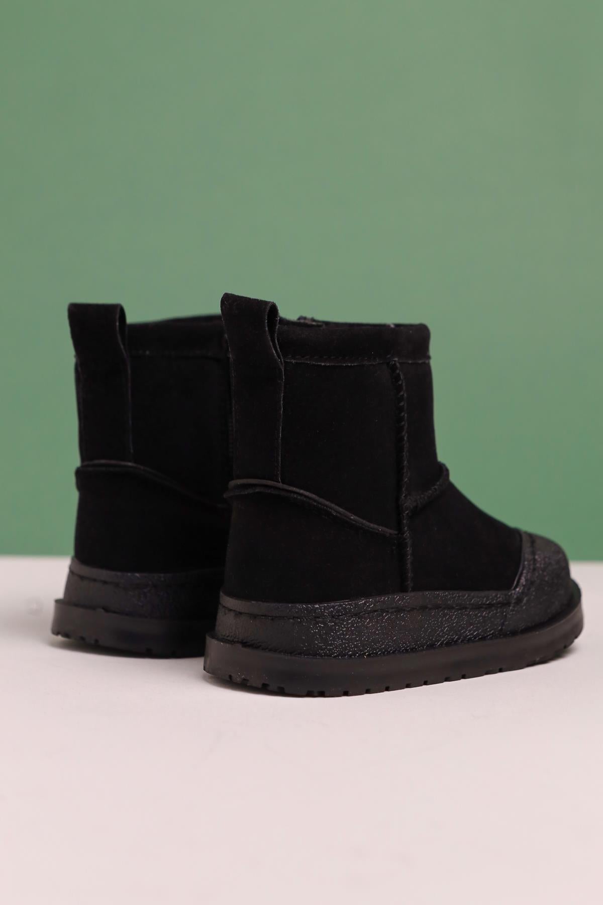 Gilla Schwarze Wildleder Umkehrstich Detail Fellgefütterte Baby Stiefel