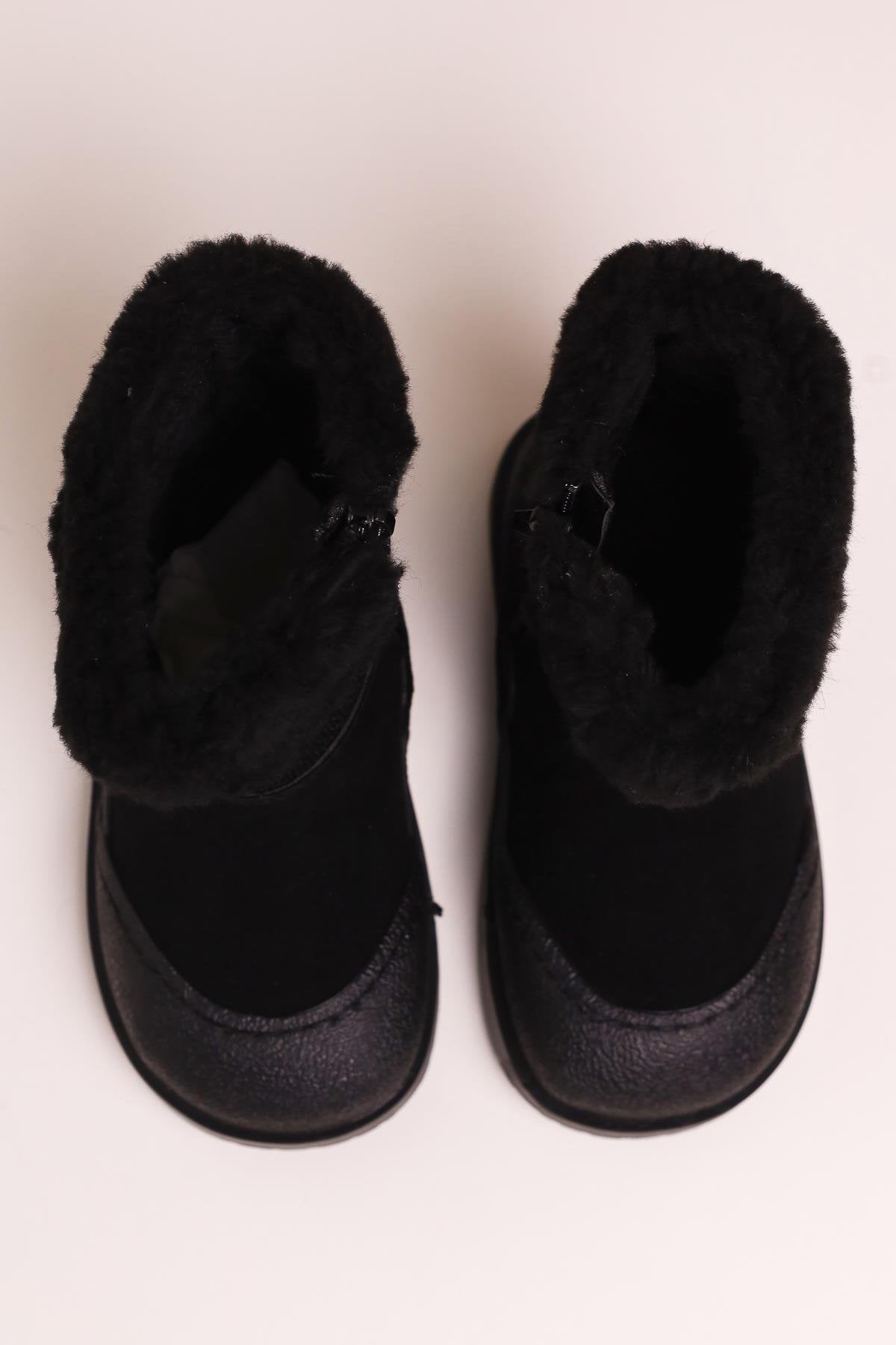 Hanne Black Suede Sequined Fur Lined Children's Boots