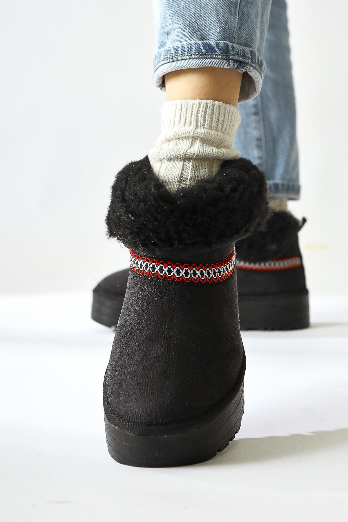Sin – Black Foldable-Shaft Fur-Lined Suede Boot (Women)