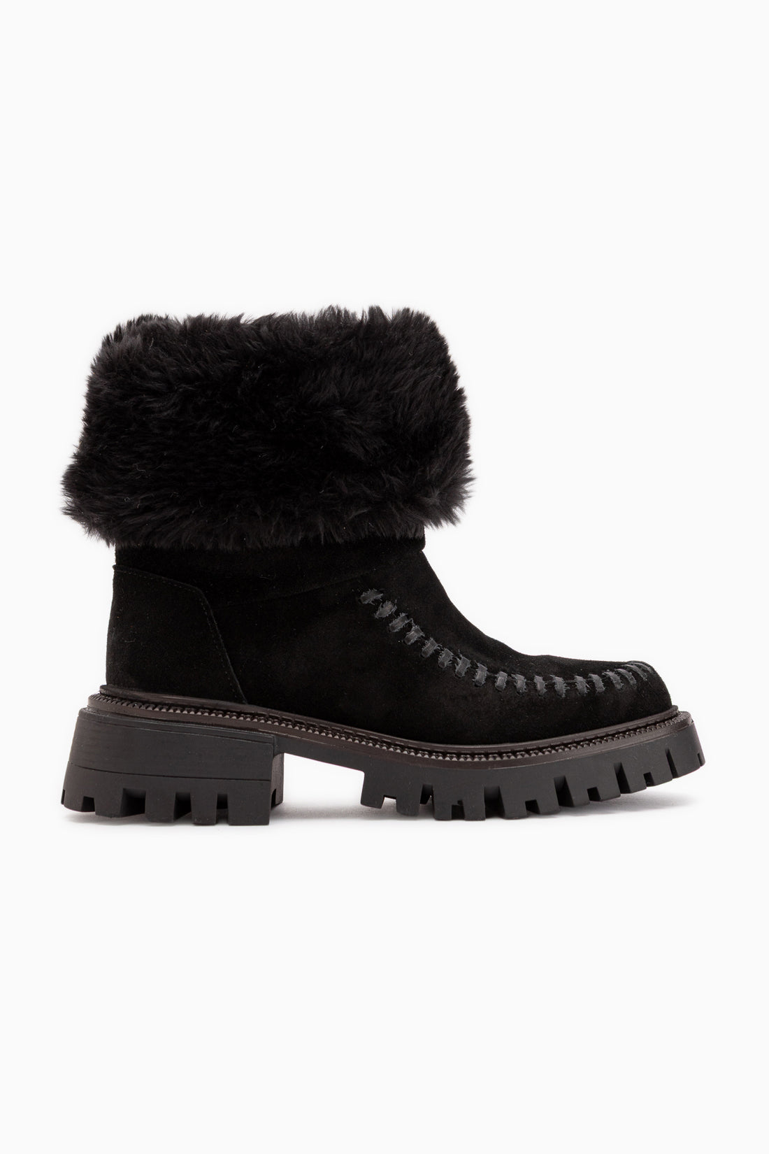 Avril Echtes Leder Schwarz Wildleder Pelz Damen Lange Stiefel