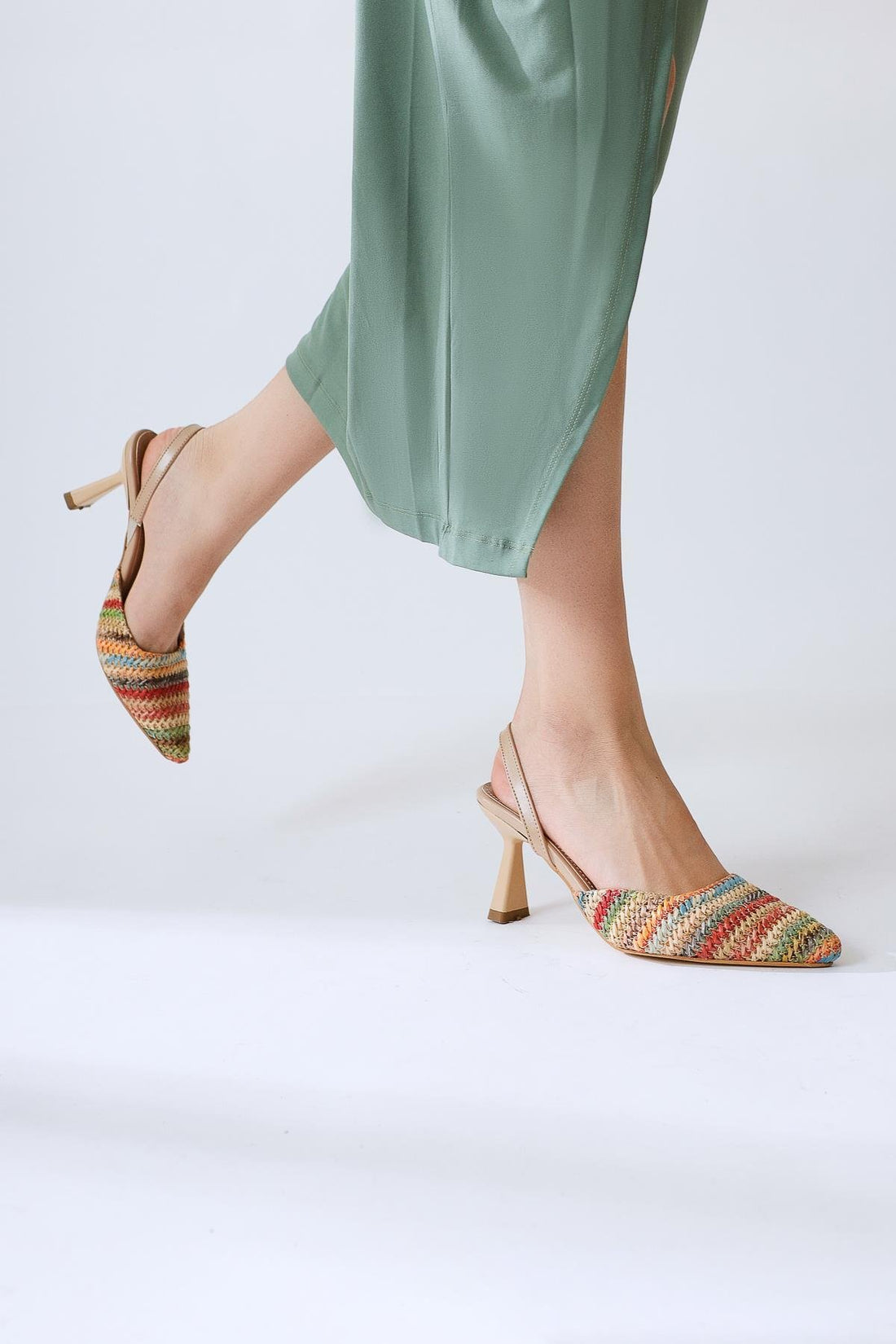 Maddy Multi-Colored Knit Detail Pointed Toe Heeled Sandals