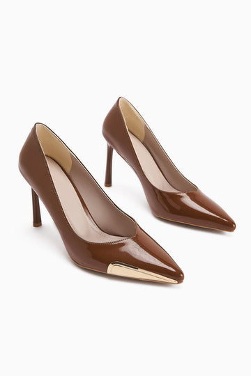 Lula Taba Patent Leather Metal Buckled Pointed Toe Women's Heels