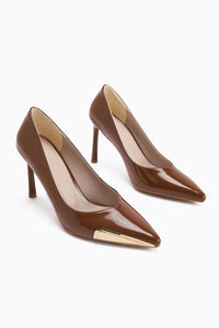 Lula Taba Patent Leather Metal Buckled Pointed Toe Women's Heels